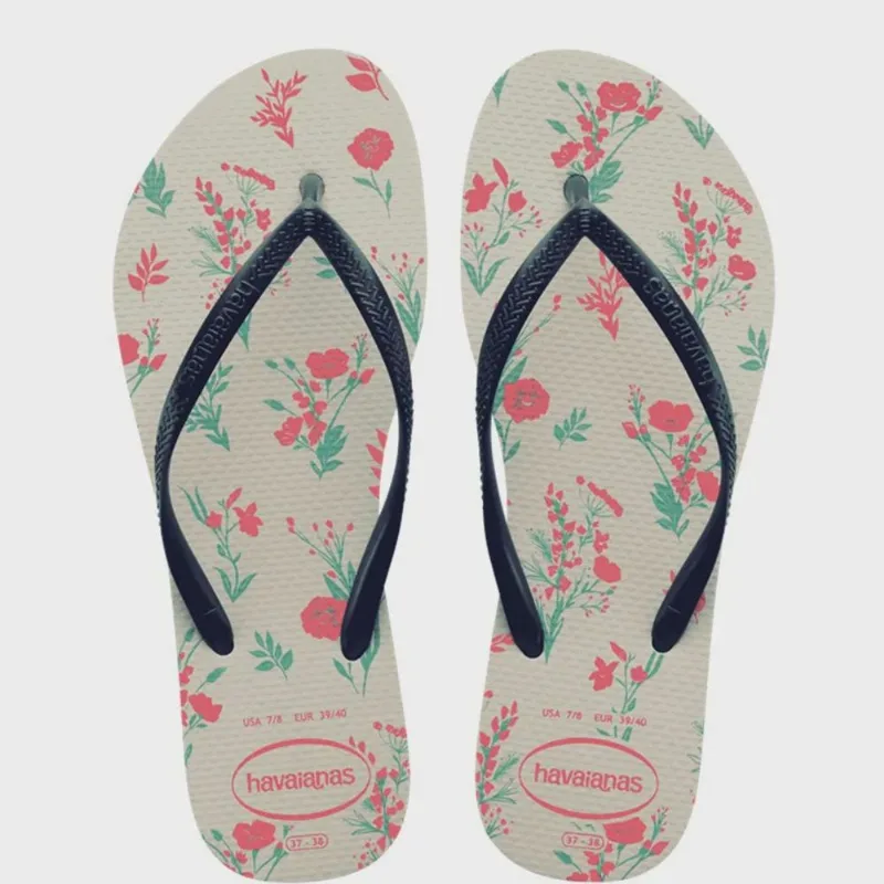 Sandalia Havaianas Slim Rom Branco Marinho 33/34