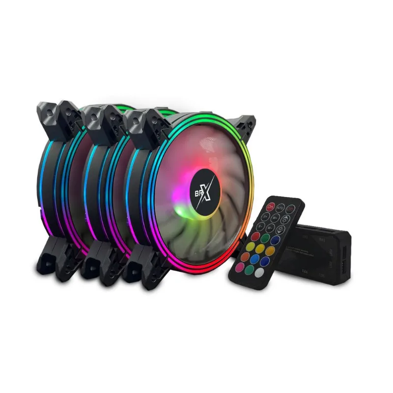 Kit Cooler Rgb Brx 3 Fans 120 X 25mm C/ Controle E Controladora