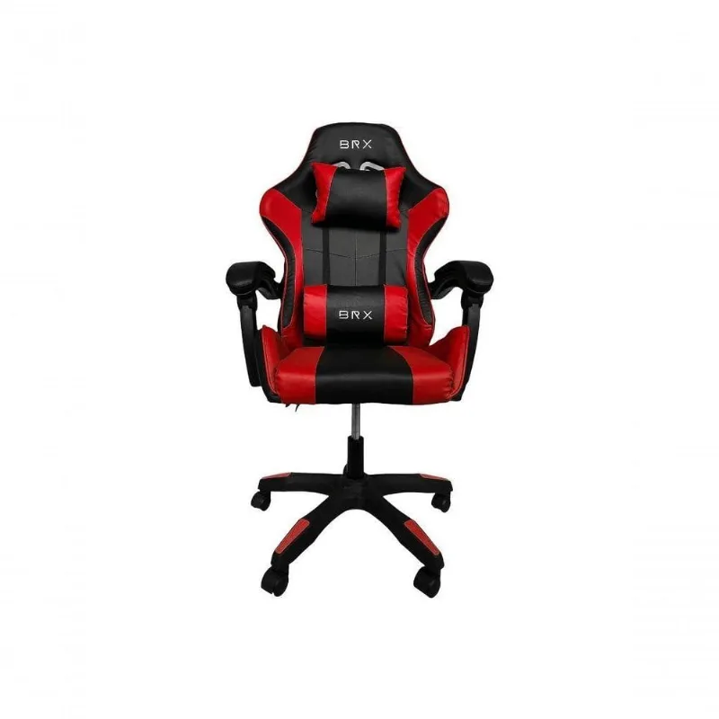 Cadeira Gamer Impact Red em Tecido com Encosto Reclinável, Apoio de Braços Ajustável e Almofadas - BRX