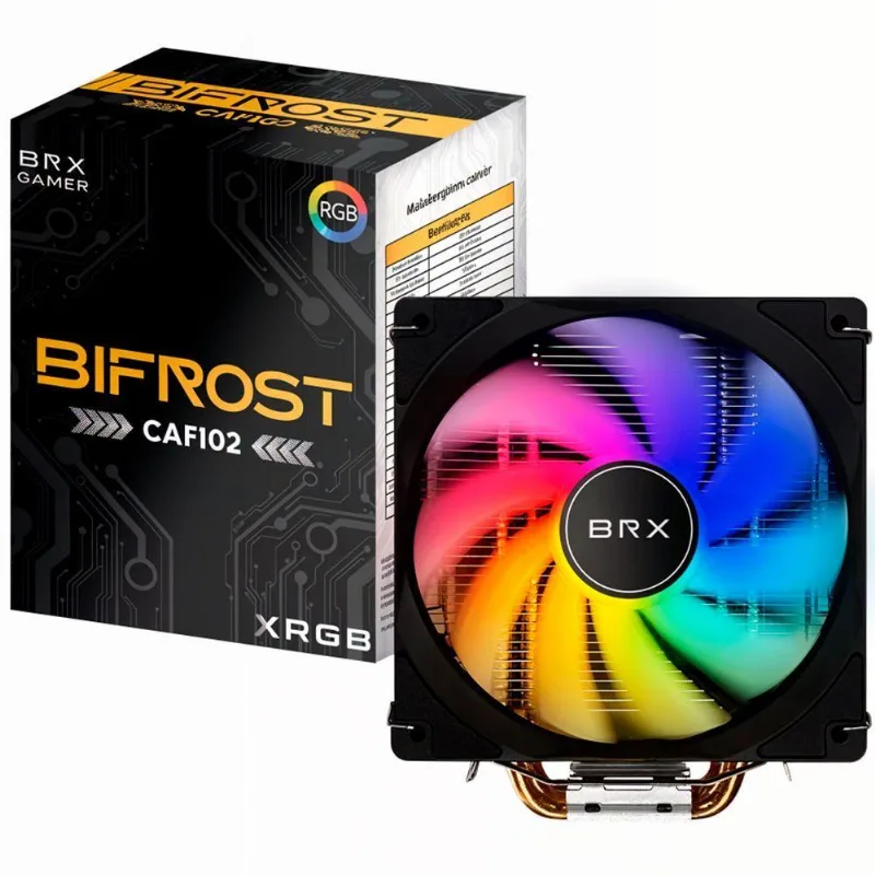 Air Cooler Bifrost CAF102 4 Heatpipe RGB ARGB 140W Preto BR-X 120cm 1600 RPM 64,5CFM