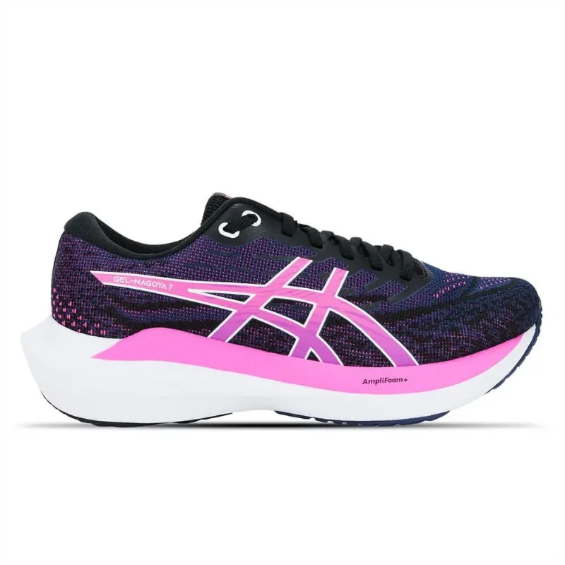 Tênis asics GEL-Nagoya 7 - Feminino - Azul e Preto com Rosa e Branco