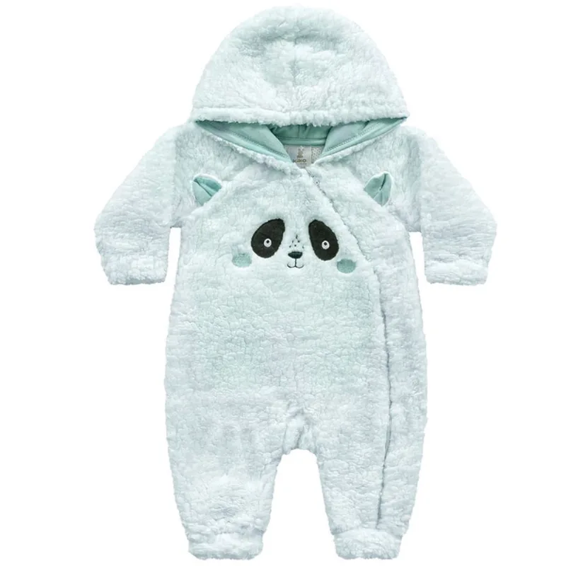 Macacão Bebê Menino Manga Longa Pelúcia Panda