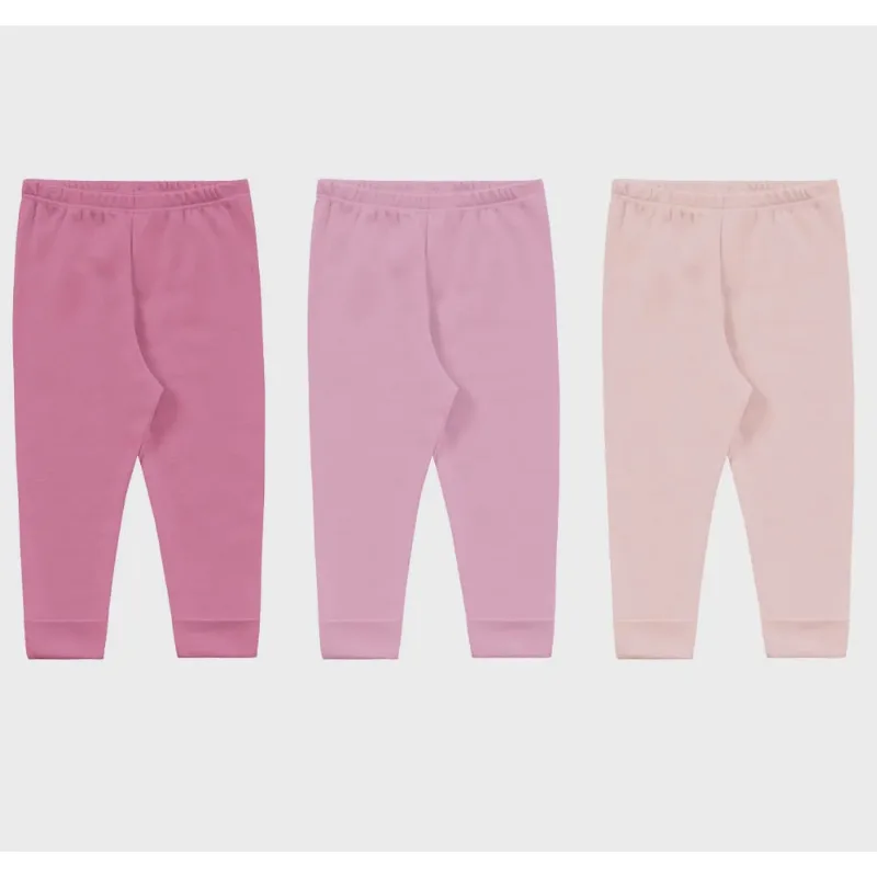 Calça mijão bebê kit 3 pçs kiko 100% algodão menina sem pé