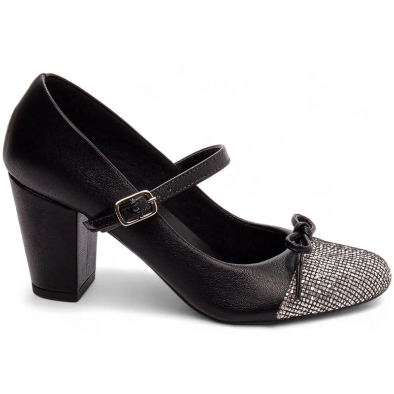 Sapato Social Scarpin Scarpan Salto Médio Alto Grosso Boneca Feminino 7 cm Glitter Torricella