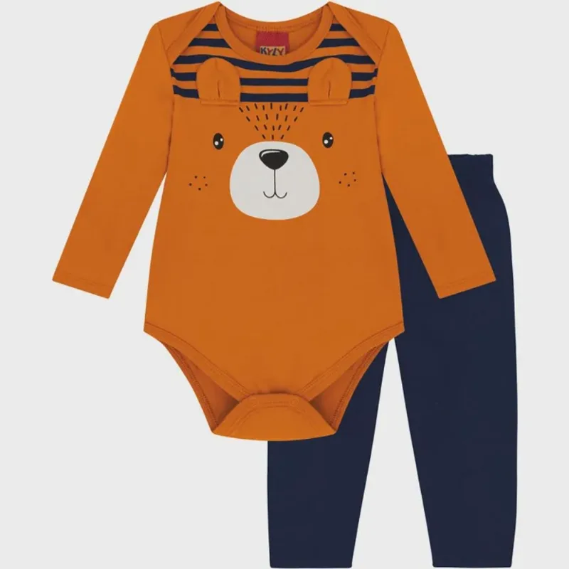Conjunto Manga Longa Bebê Menino Body e Calça Kyly