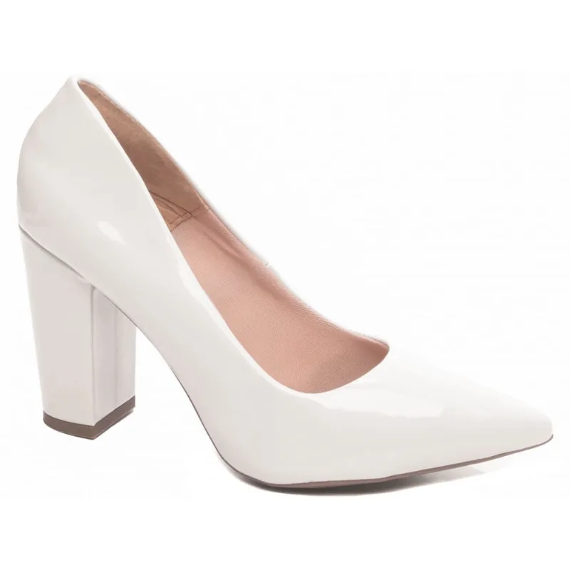 Sapato Scarpin Salto Alto Grosso Bico Fino Branco Torricella