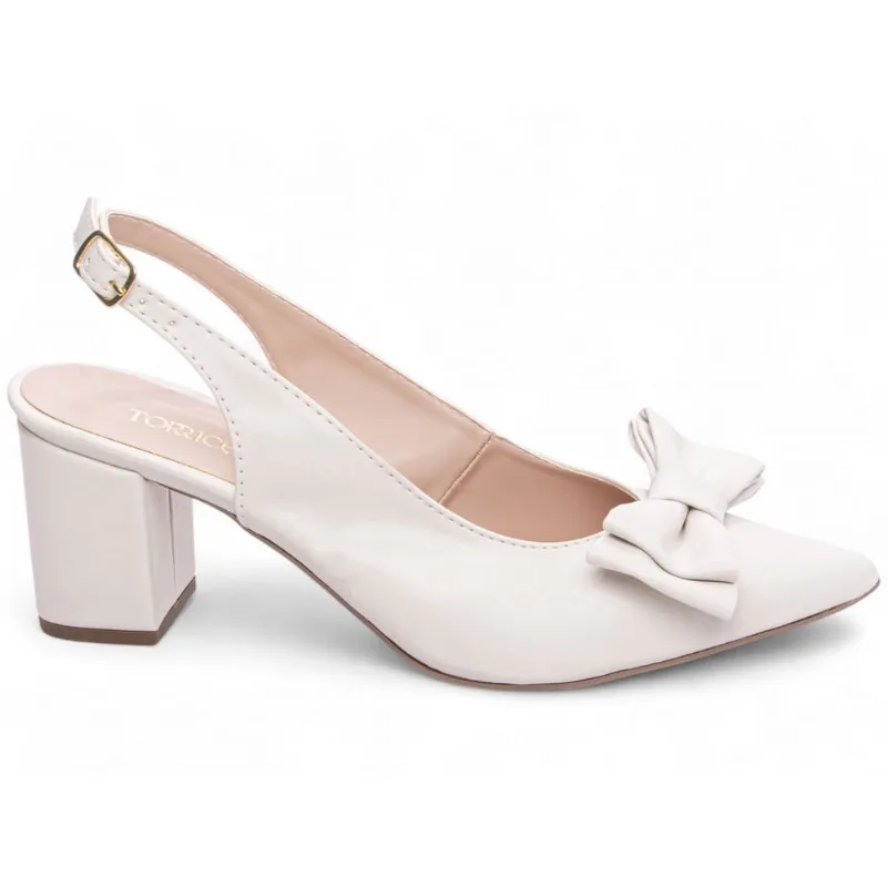 Sapato Scarpin Off White Salto Médio Baixo Bloco Grosso Bico Fino Laço Feminino 6,5 cm Off White emily online