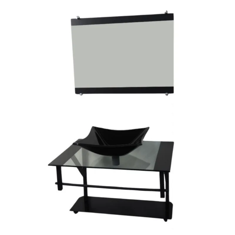 Kit Banheiro Vidro GO 60AP Cuba Bancada e Espelho Vmex Kit Banheiro Vidro Cuba e Bancada GO 60AP Preto 52,5cm