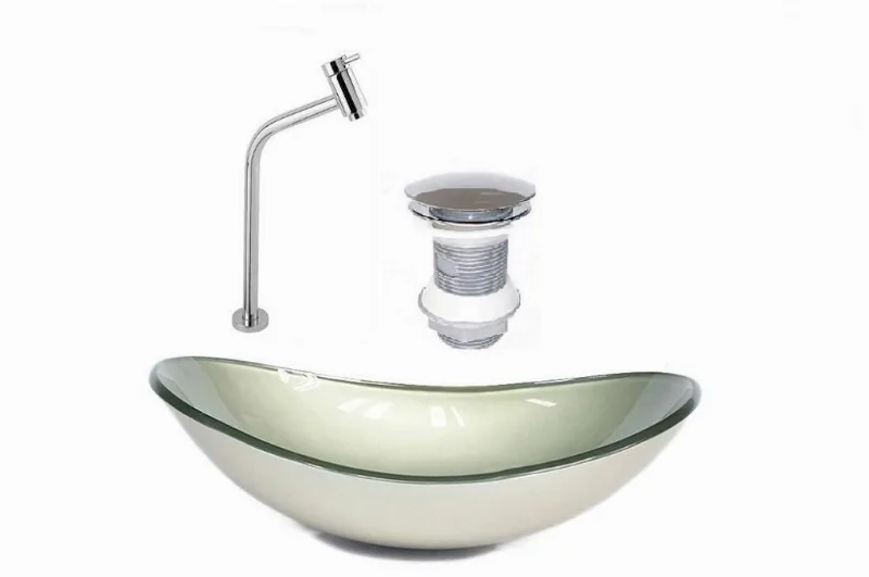 Cuba De Vidro Oval 55cm Champanhe + Valvula Click + Torneira