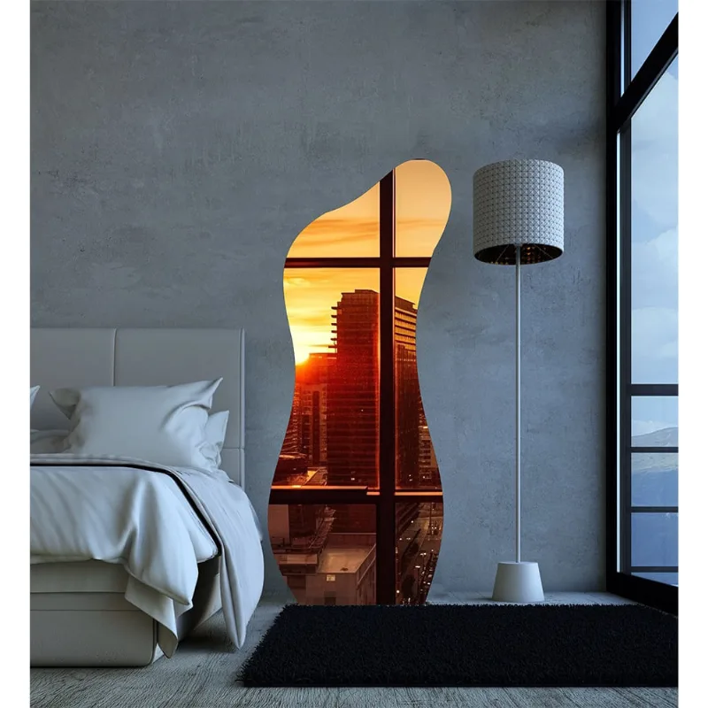 Espelho Orgânico Luxo Grande 170 X 70 Corpo Inteiro Moderno Lapidado Com Suporte