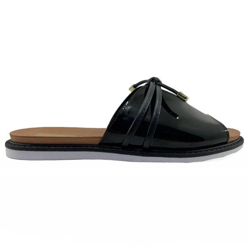 Sandália Rasteira Feminina Moleca Verniz 5443.116 preto