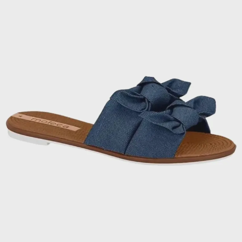 Chinelo Moleca Rasteiro Duas Tiras Feminino Marinho