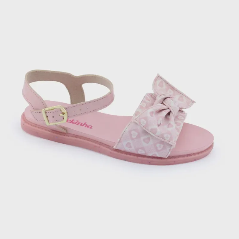 Sandália infantil mna Molekinha 2312.626 laço corações rosa
