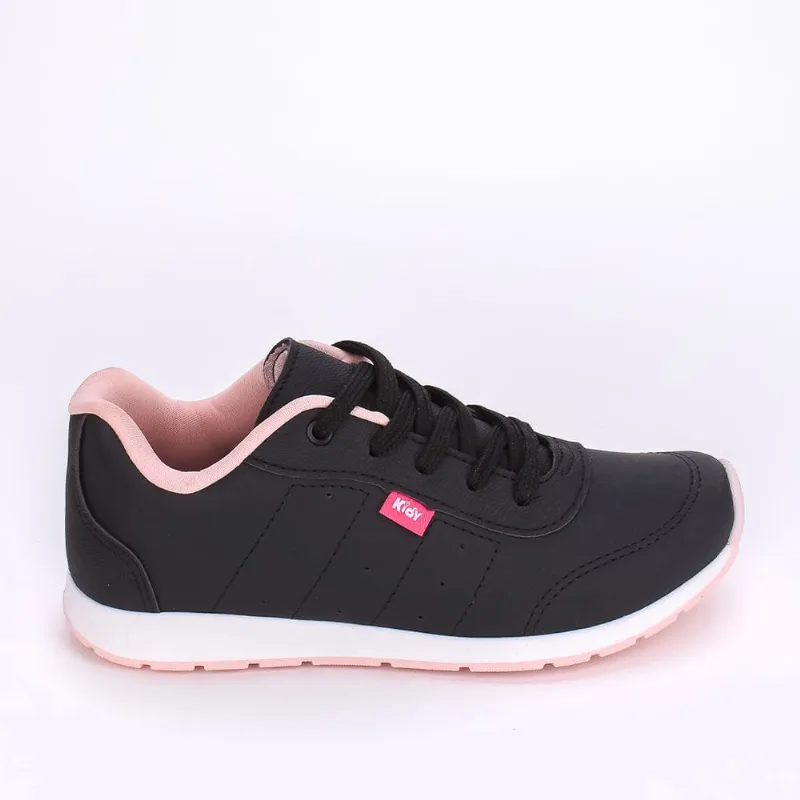 Tênis Infantil Casual Kidy Style Urbano Preto e Rosa