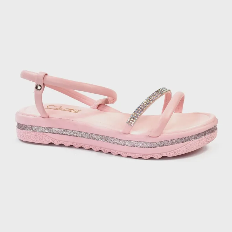 Sandália Kidy Flatform Infantil Rosa Com Strass