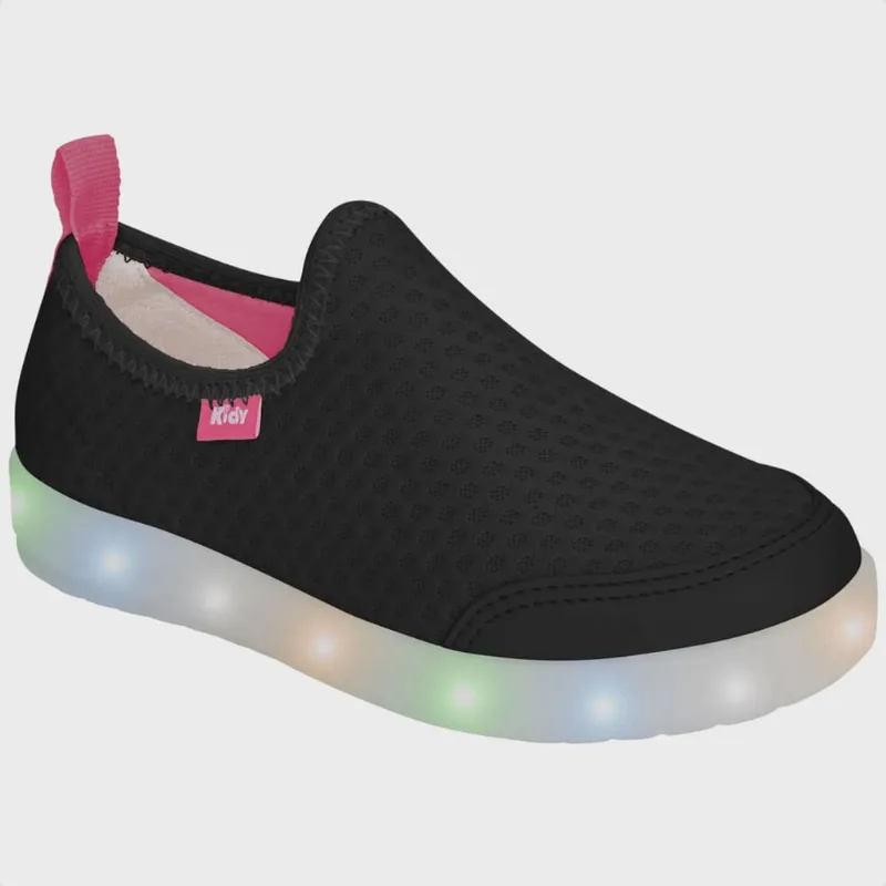 Tênis Infantil Kidy Hype Led Calce Fácil Preto E Pink Escolar Escola Colegial Colégio Original Menina Feminino Conforto Durabilidade Anatomico Voltas às Aulas Macio Calce Fácil Resistente