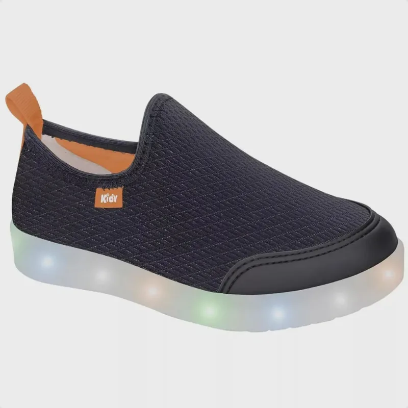 Tênis Infantil Kidy Hype Led Calce Fácil Preto E Laranja Escolar Escola Colegial Colégio Original Menino Masculino Conforto Durabilidade Anatômico Voltas às Aulas Macio Calce Fácil Resistente