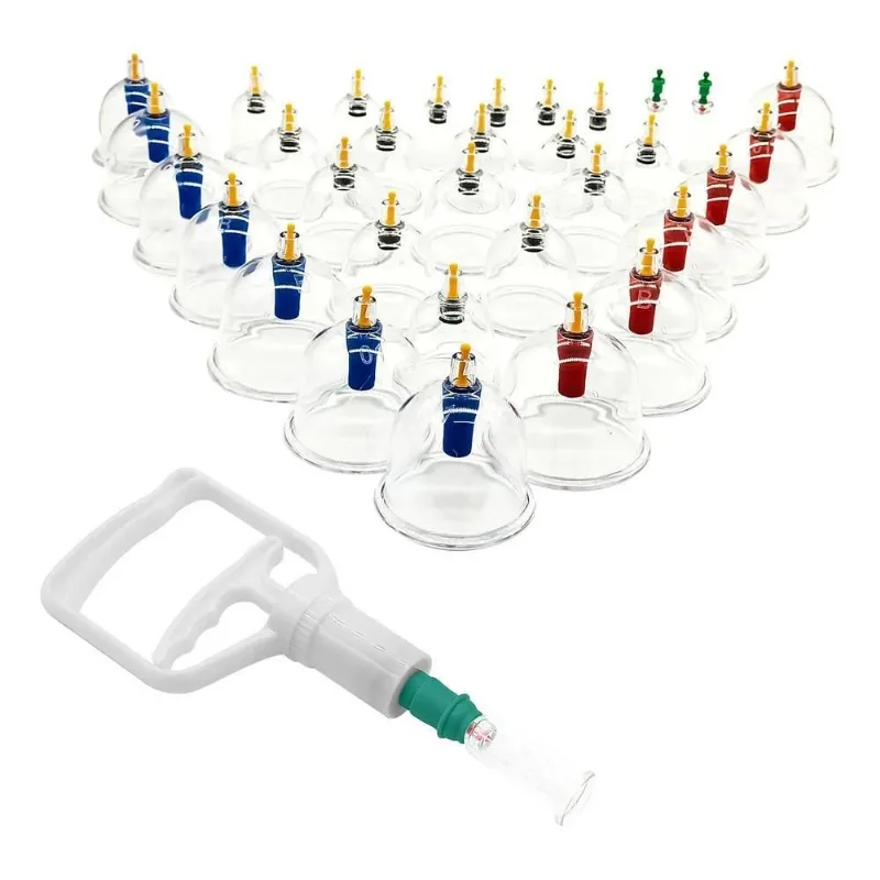 Kit 32 Ventosas Terapêuticas Muscular Com Bomba Extensor