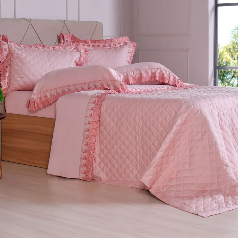 Kit Enxoval 7 Peças 300 Fios Queen Rosa -tessi