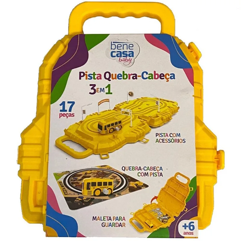 Brinquedo Pista Quebra-cabeça 3 Em 1 Com Carrinho A Corda Amarelo