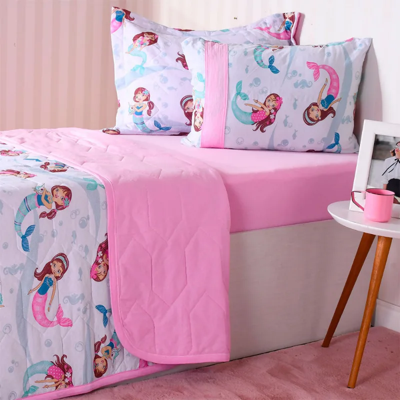 Cobreleito Malha Rosa Bella Cama Kids Solteiro Bene Casa