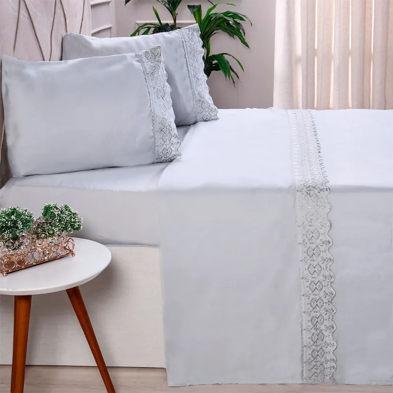 Jogo De Cama Queen Oyster Broderie Microfibra Em Poliéster - Bene Casa