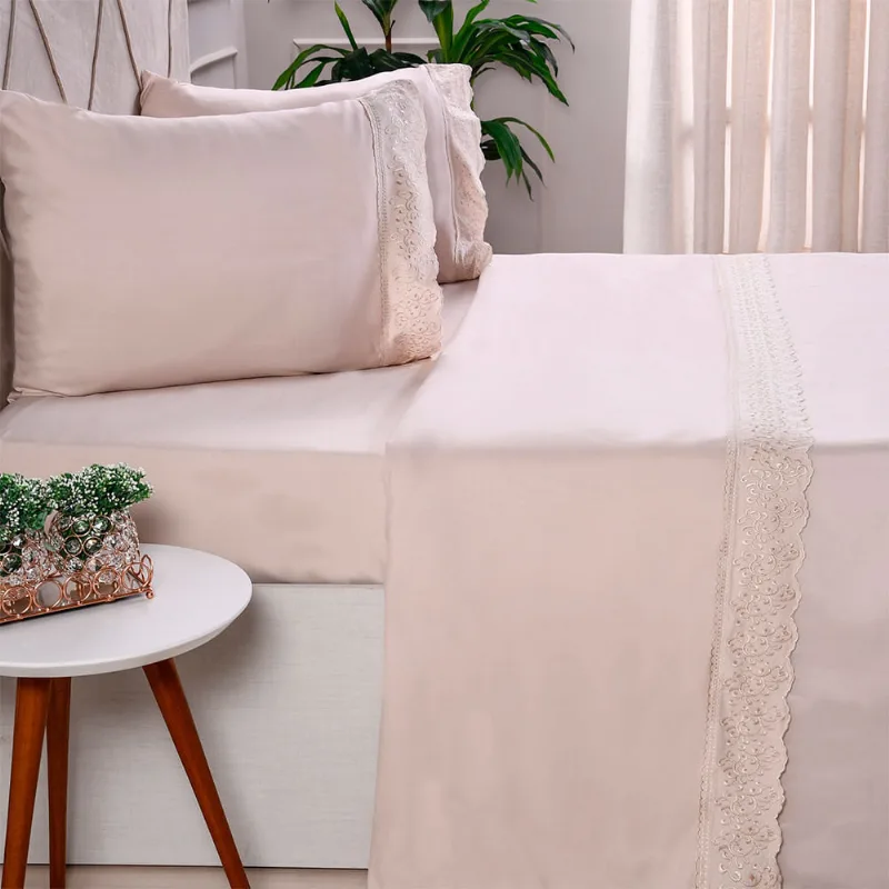 Jogo De Cama Queen Marfim Broderie Microfibra Em Poliéster - Bene Casa