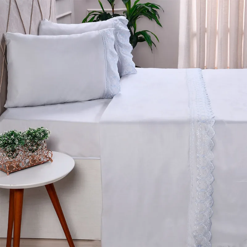 Jogo De Cama Queen Gelo Broderie Microfibra Em Poliéster - Bene Casa
