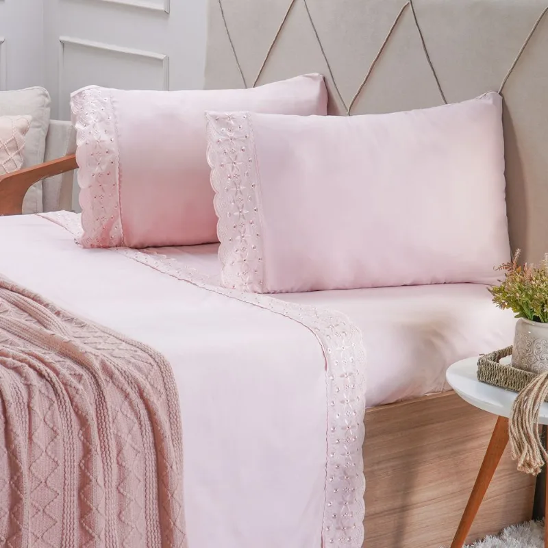 Jogo De Cama Broderie Microfibra King 4 Peças - Peach 15.02.0087.1609