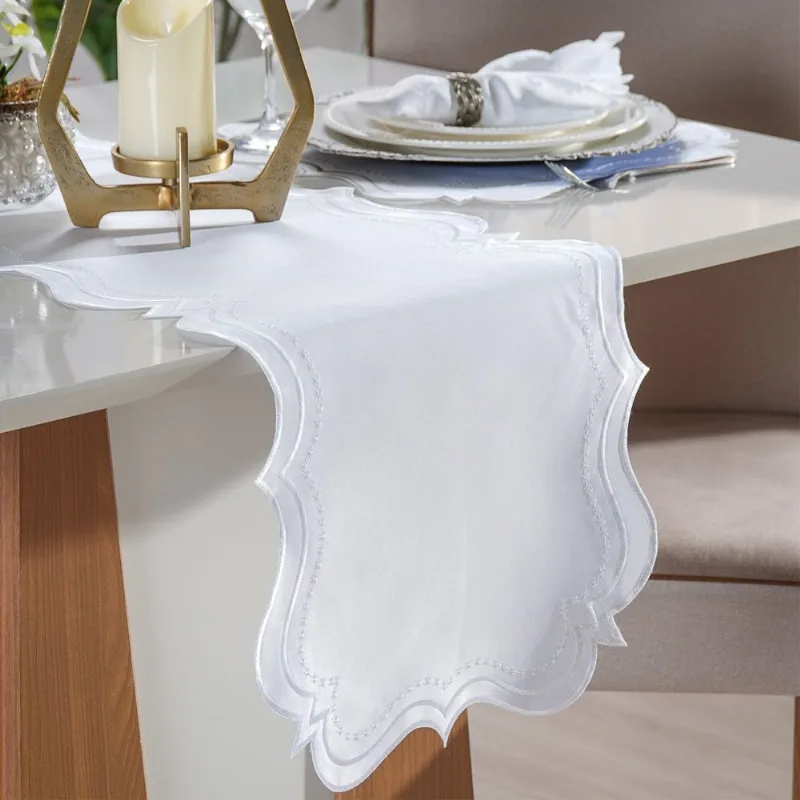 Trilho De Mesa Bordare Bordado 40x180cm Branco