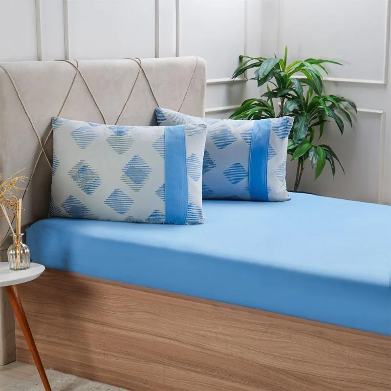 Jogo De Cama Solteiro Malha 2 Pçs Bella Cama New 88x188cm Azul