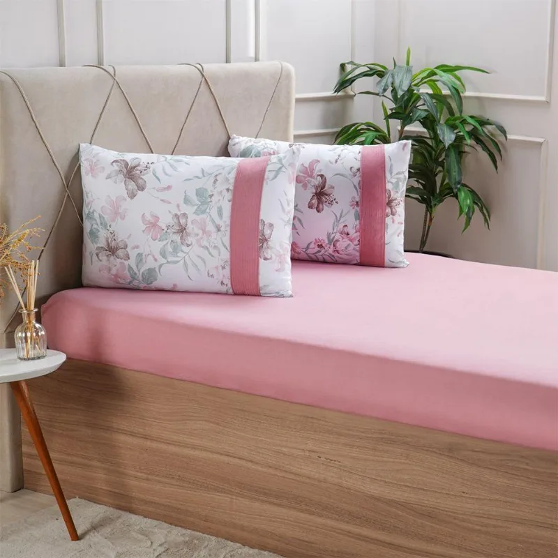 Jogo De Cama Queen Malha 3 Pçs Bella Cama New 158x198cm Rosa