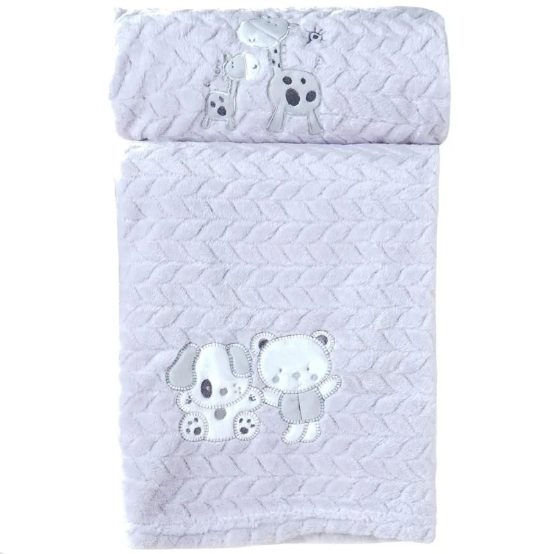 Cobertor Bebê Fluffy 110x90 Com Aplique Bordado Gelo