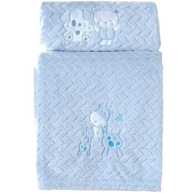 Cobertor Bebê Fluffy 110x90 Com Aplique Bordado Blue