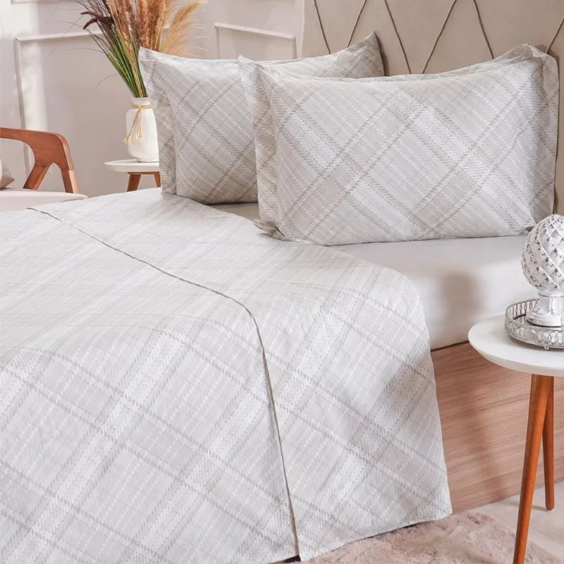 Jogo De Cama Solteiro 200 Fios Estampado 3 Pçs 90x190x35 Tartan