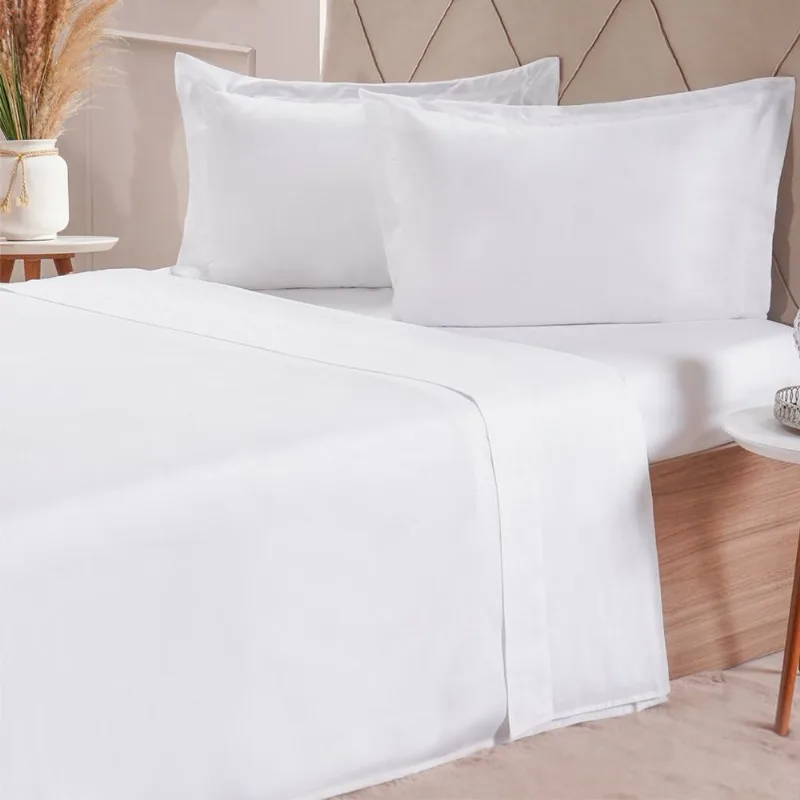Jogo De Cama Casal 200 Fios Liso 4 Pçs 140x190x35 Branco