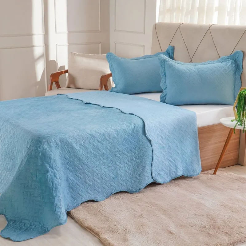 Kit Cobre Leito Casal Ultra Lisse Lisa New 210x230cm Azul Estonado
