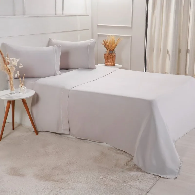 Jogo De Cama Solteiro Serenitá 3 Pçs Bordado Festonê 88x188x30cm Gray