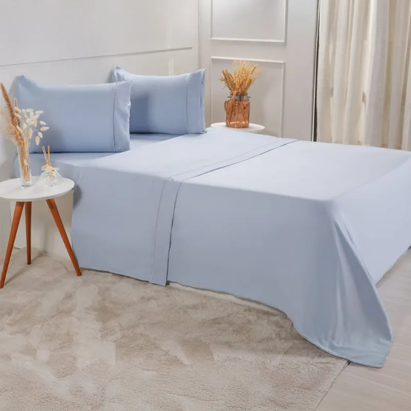 Jogo De Cama Casal Serenitá 4 Pçs Bordado Festonê 138x188x30cm Blue
