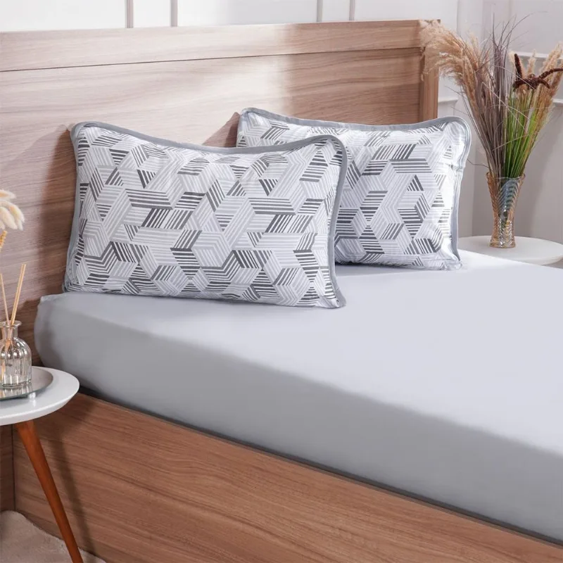 Jogo De Cama King 3 Pçs Malha Premium 145g/m² 100% Algodão 193x203x40cm Geometria