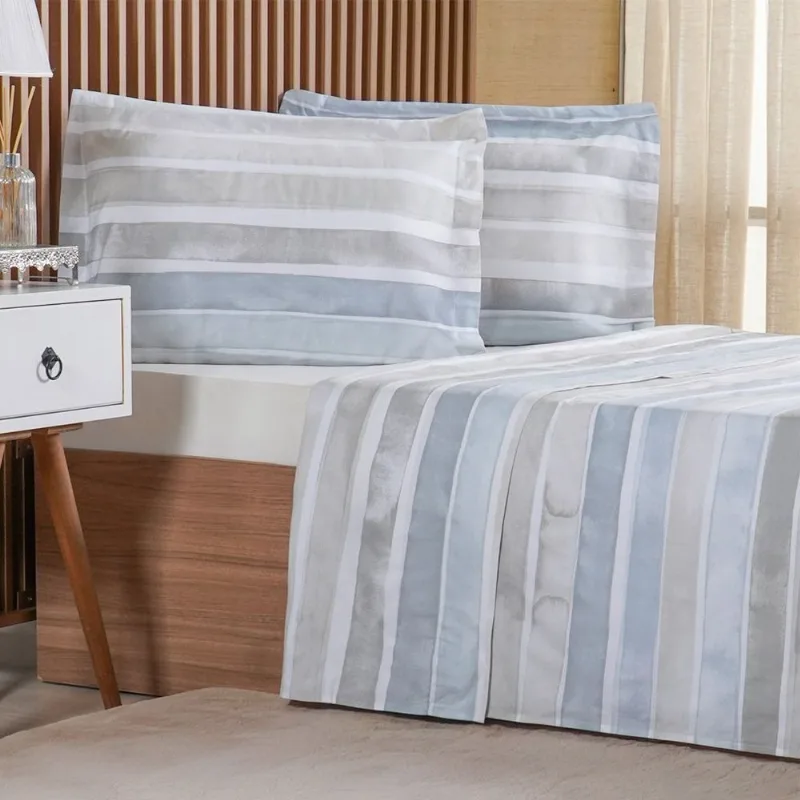 Jogo De Cama Casal 4 Pçs 200 Fios 100% Algodão 140x190x35cm Ligne