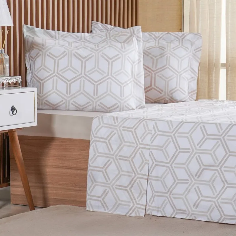 Jogo De Cama Casal 4 Pçs 200 Fios 100% Algodão 140x190x35cm Rayon