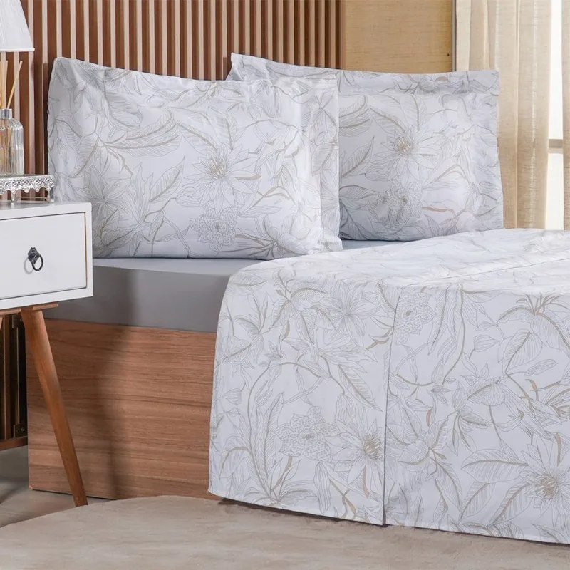 Jogo De Cama King 4 Pçs 200 Fios 100% Algodão 193x203x40cm Dessin