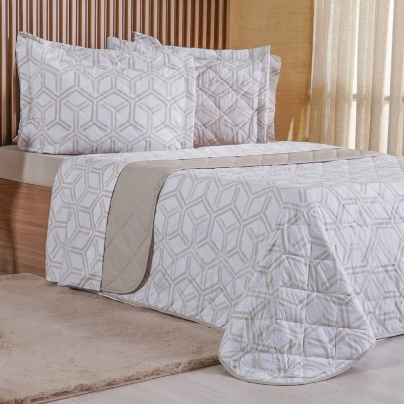 Kit Colcha Casal 200 Fios Estampada New 100% Algodão 220x240cm Rayon