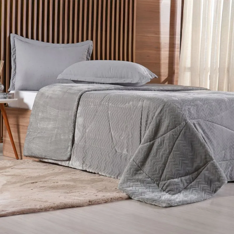 Edredom Casal Plush Sense Dupla Face 100% Poliéster 210x230cm Platina