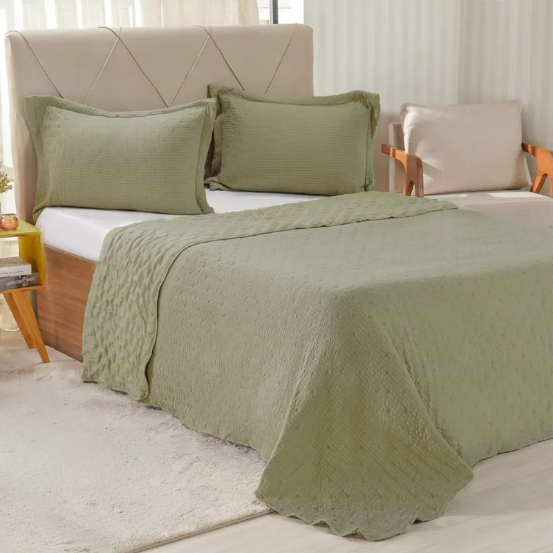 Kit Colcha Casal Santorini New 220x240cm Folha Seca