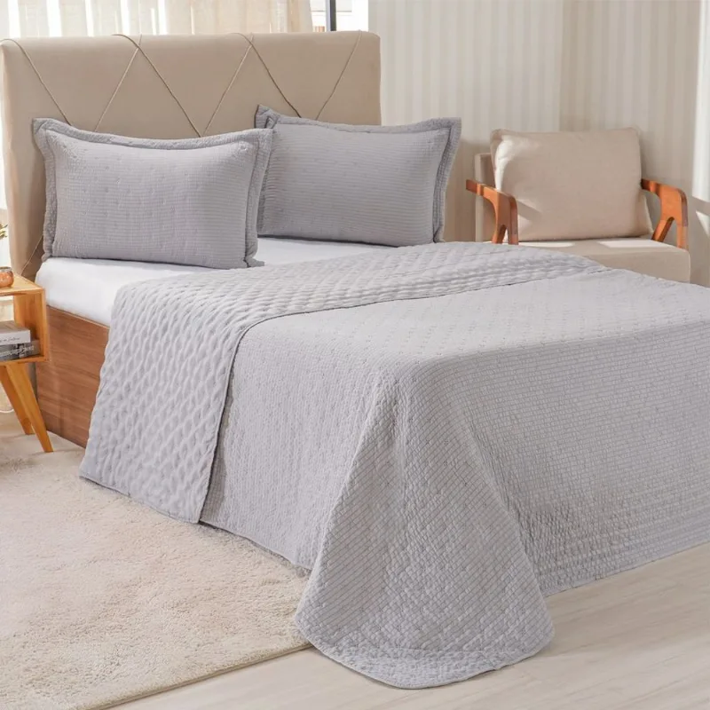 Kit Colcha Queen Santorini New 240x260cm Platina
