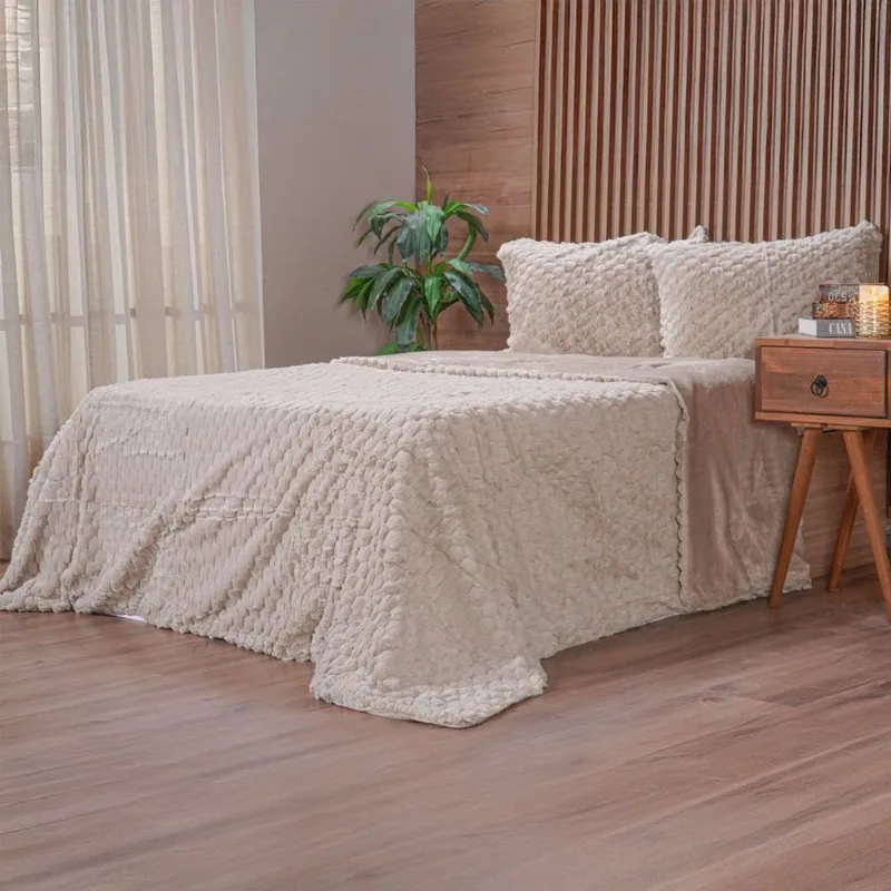 Kit Colcha Casal Luxor Jacquard 100% Poliéster 210x230cm Biscuit