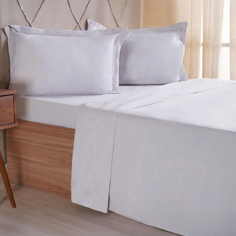Jogo De Cama Casal 4 Pçs Line Stile 100% Poliéster 138x188x30cm Cinza Fog