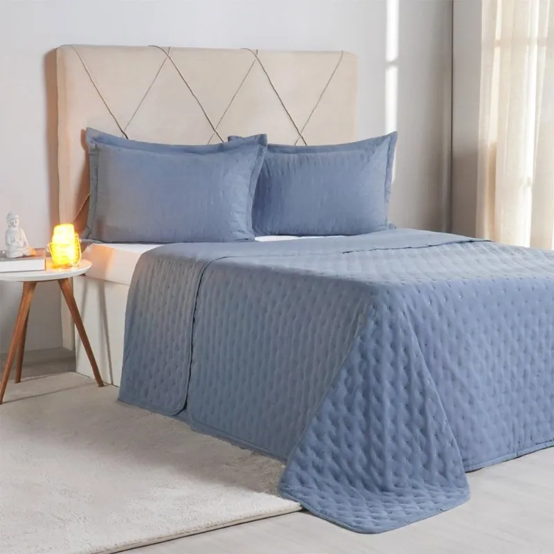 Kit Colcha Casal Miraggio New Soft 220x240cm Azul Cobalt